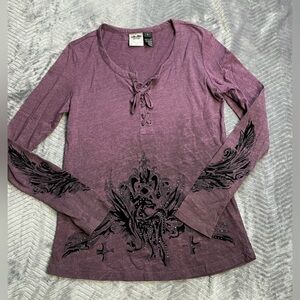 Harley-Davidson Lace Up Chest Sequin Design LS Tee Purple Small‎